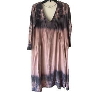 Free People Tie Dye Midi Dress S‎ Jersey Knit 3/4 Sleeve Oversized Boho Hippie